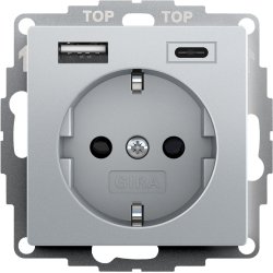 Gira SCHUKO stikkontakt med USB type A og C